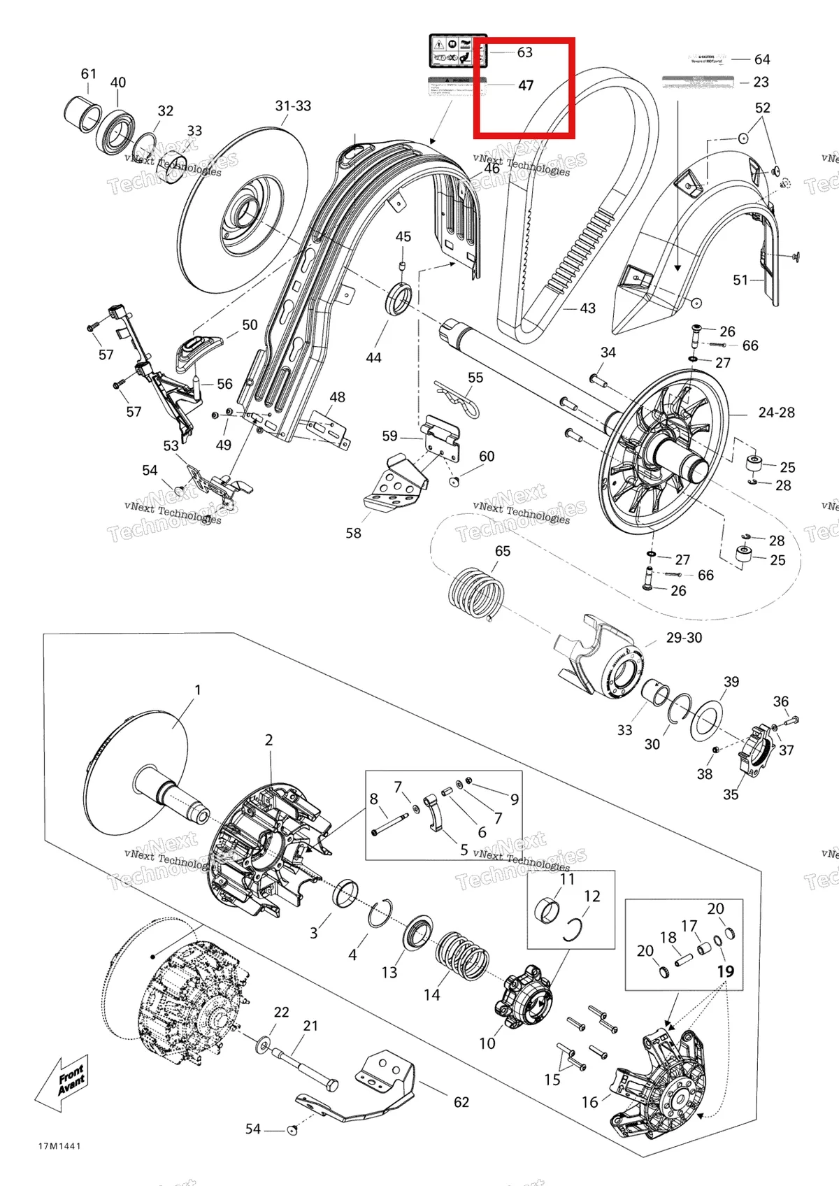 Деталь 516004649 (Метки Безопасности) на схеме узла 2014 Ski-Doo EXPEDITION LE 1200 XU Pulley System