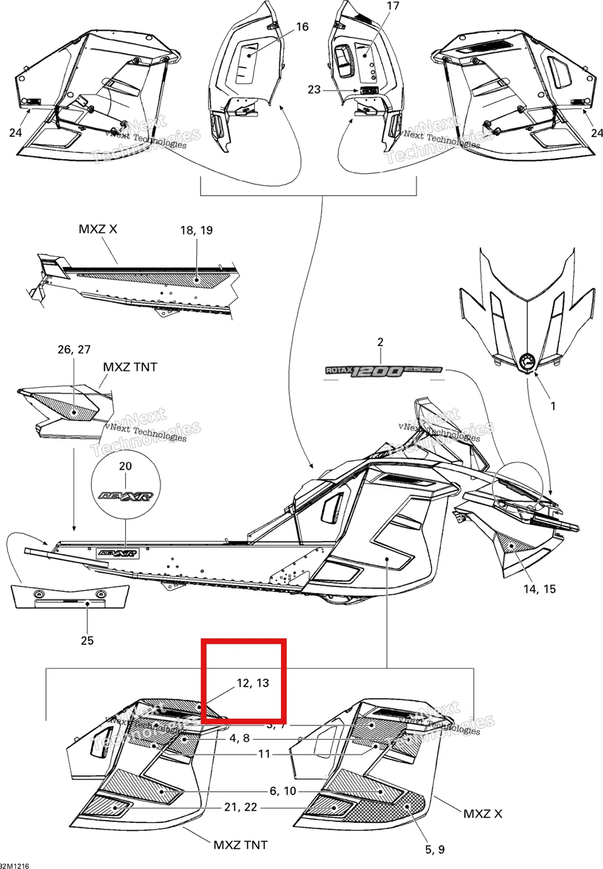 Деталь 516004851 на схеме узла 2012 Ski-Doo MXZ X & TNT 1200 XR Decals Tnt