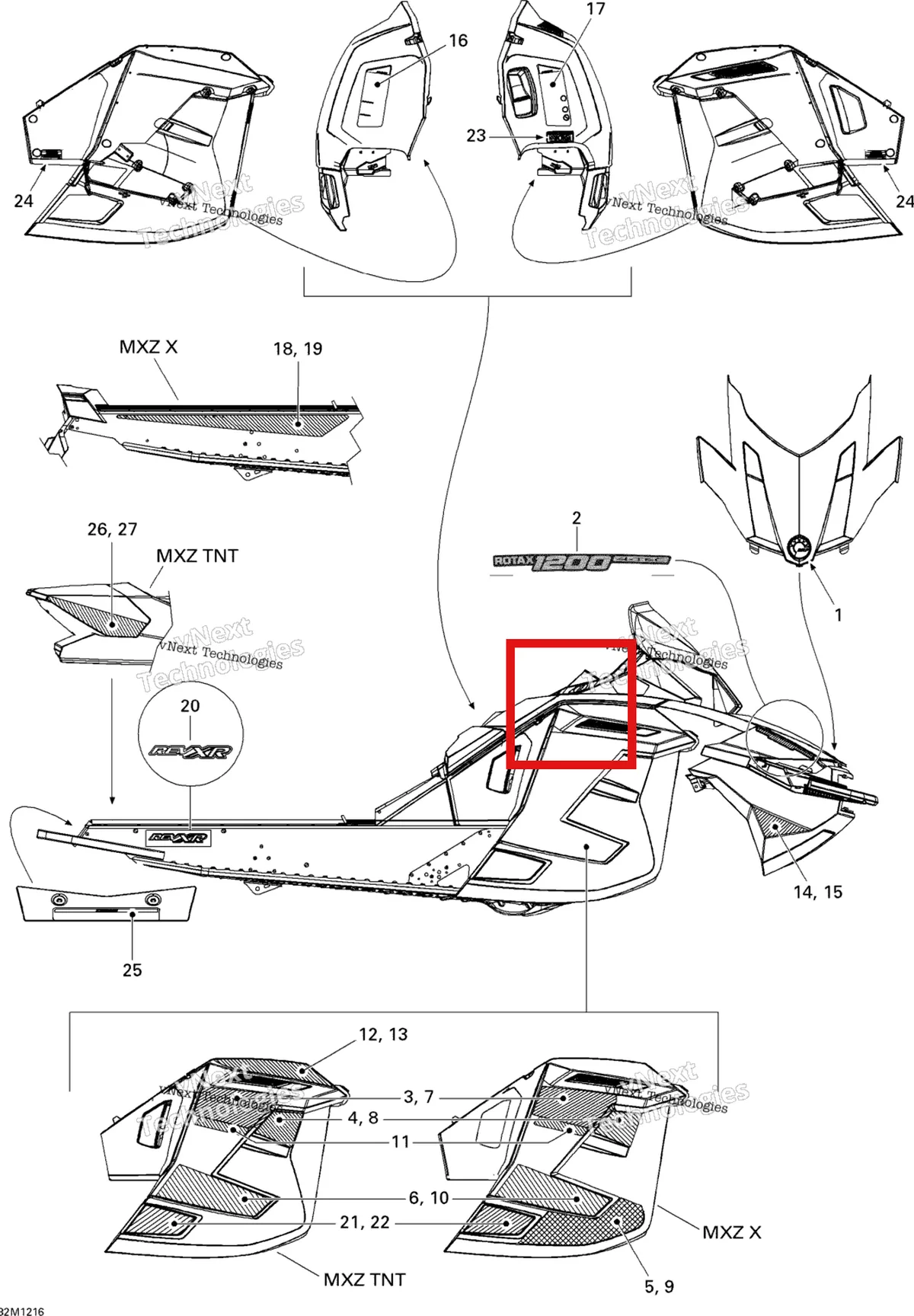 Деталь 516004868 на схеме узла 2012 Ski-Doo MXZ X & TNT 1200 XR Decals X