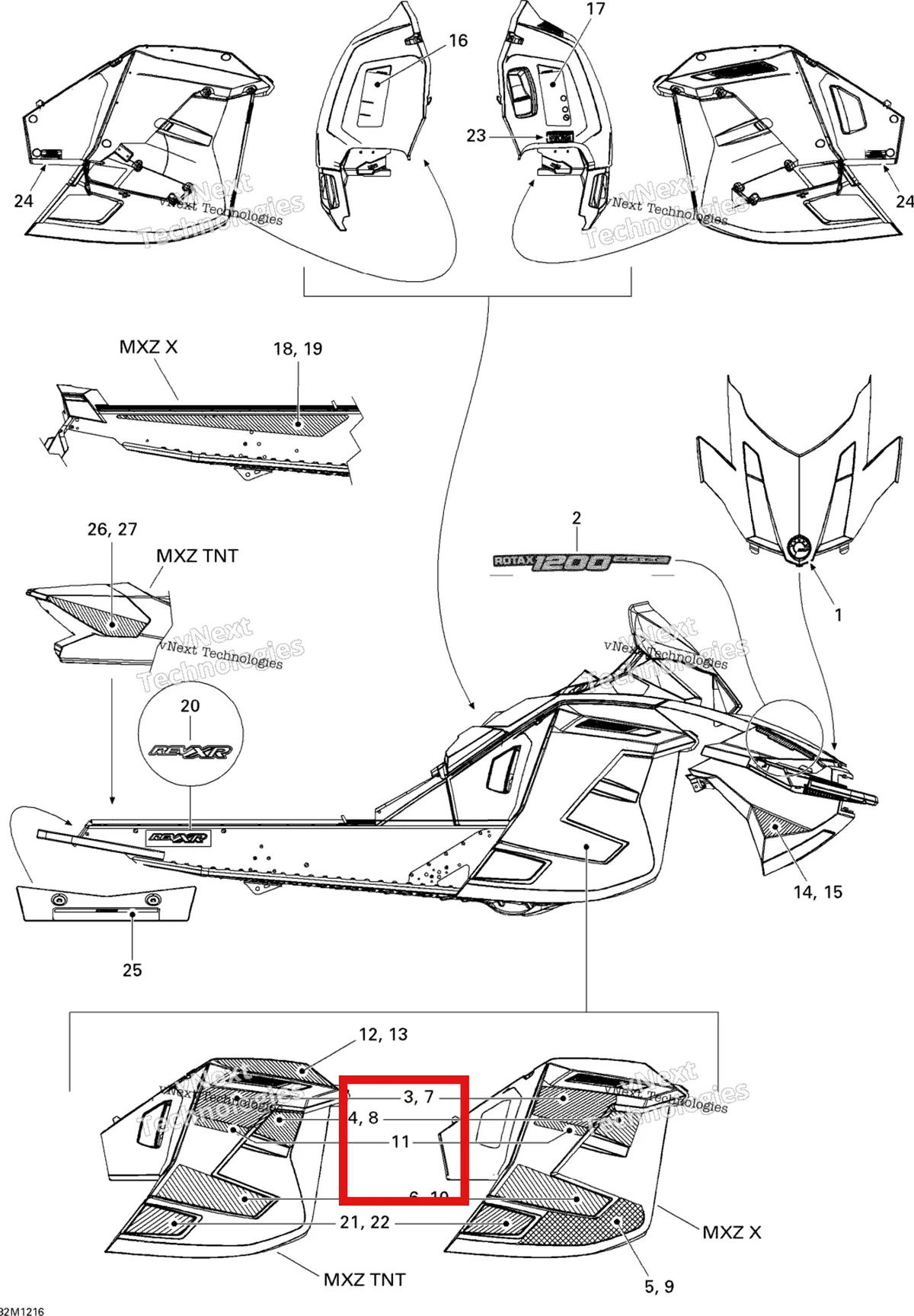 Деталь 516004890 на схеме узла 2012 Ski-Doo MXZ X & TNT 1200 XR Decals Tnt