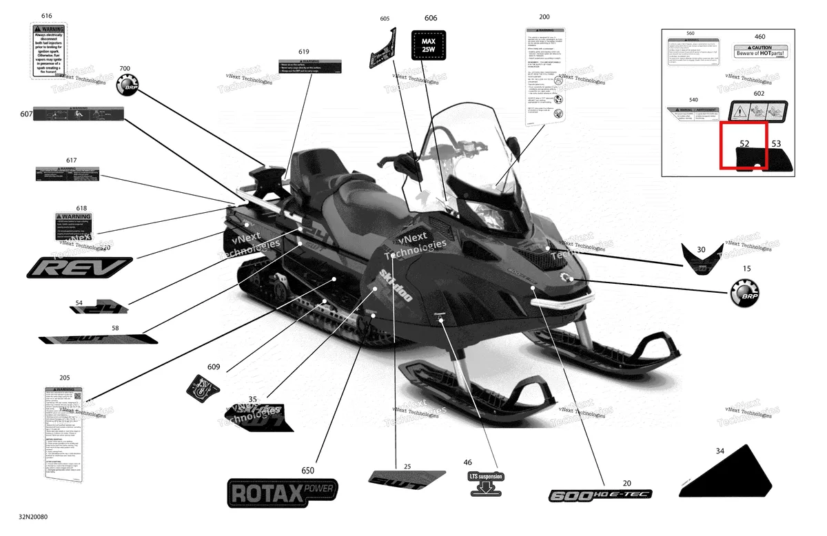 Деталь 516005121 (Деталь Rh Tunnel Decal) на схеме узла 2020 Ski-Doo SKANDIC SWT 600HO E-TEC Body - Decals