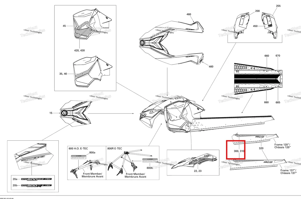 Деталь 516005136 на схеме узла 2013 Ski-Doo RENEGADE X 800RE XS Decals 800Retc