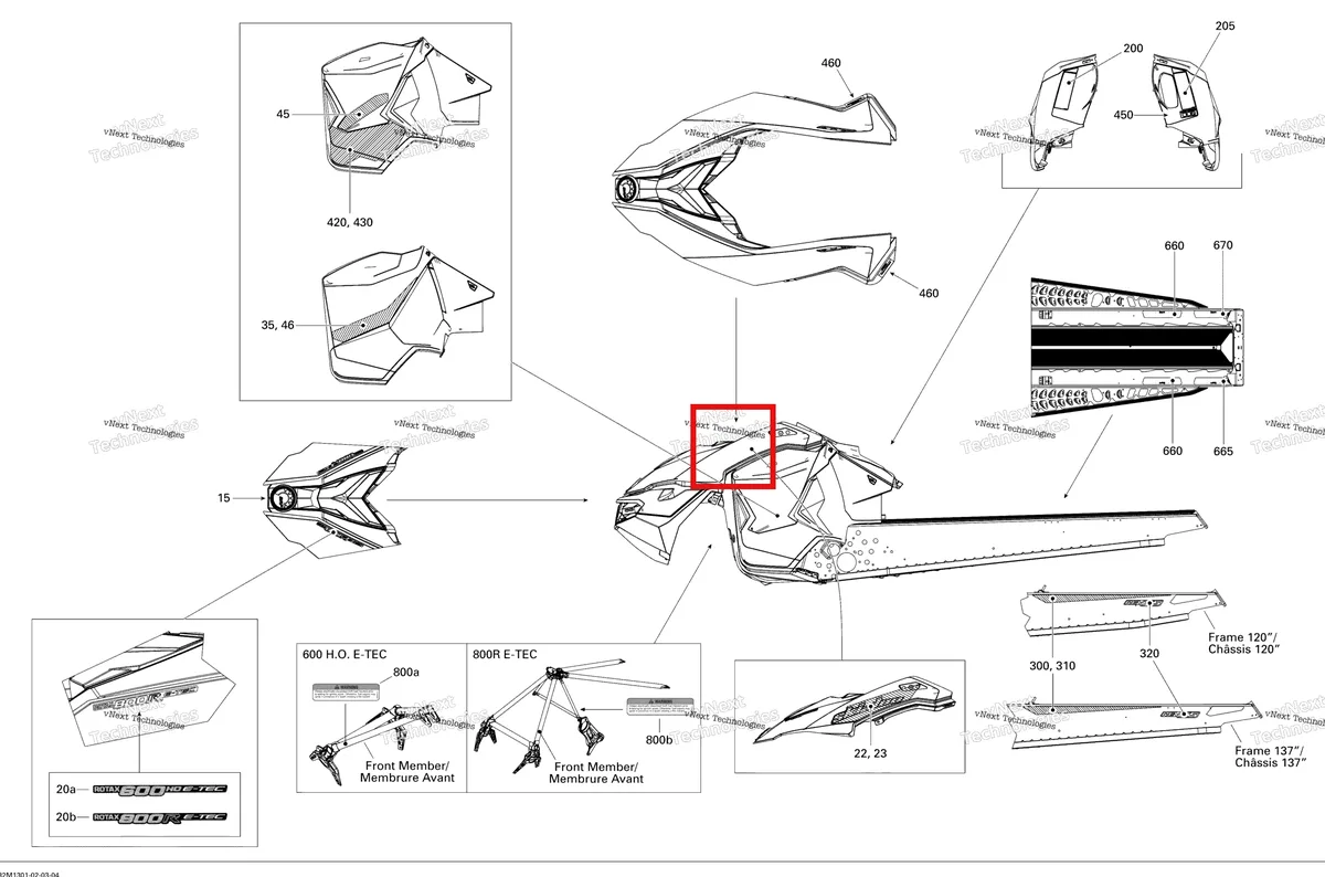 Деталь 516005137 на схеме узла 2013 Ski-Doo MXZ X 600HOE Decals 600Hoetec