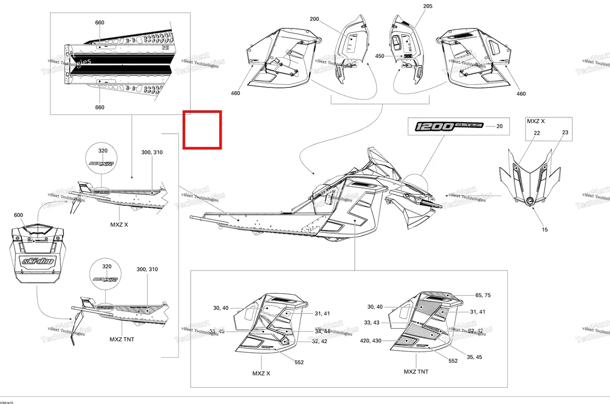 Деталь 516005154 на схеме узла 2014 Ski-Doo MXZ TNT 12004TEC XR Decals Tnt
