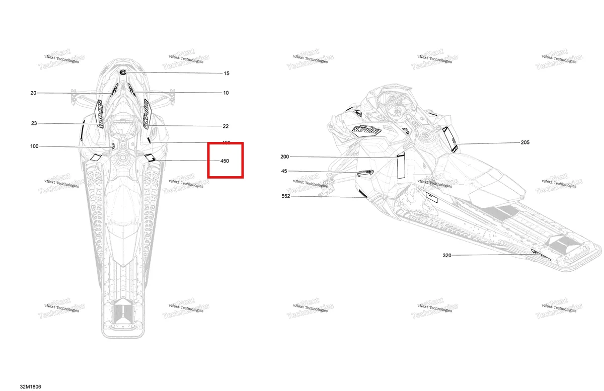 Деталь 516005226 на схеме узла 2018 Ski-Doo EXPEDITION SPORT 900 ACE Decals Expedition - 900 Ace