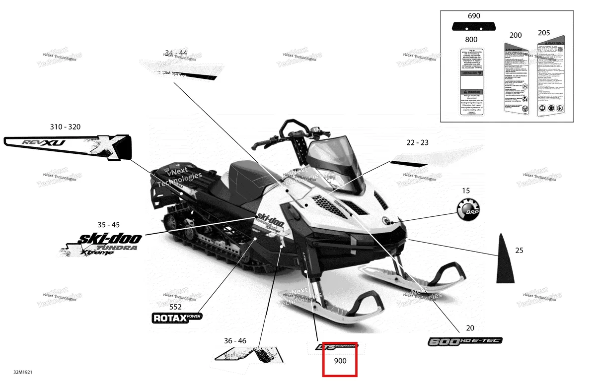 Деталь 516005229 на схеме узла 2019 Ski-Doo TUNDRA 600HO E-TEC Decals - 600Ho E-Tec