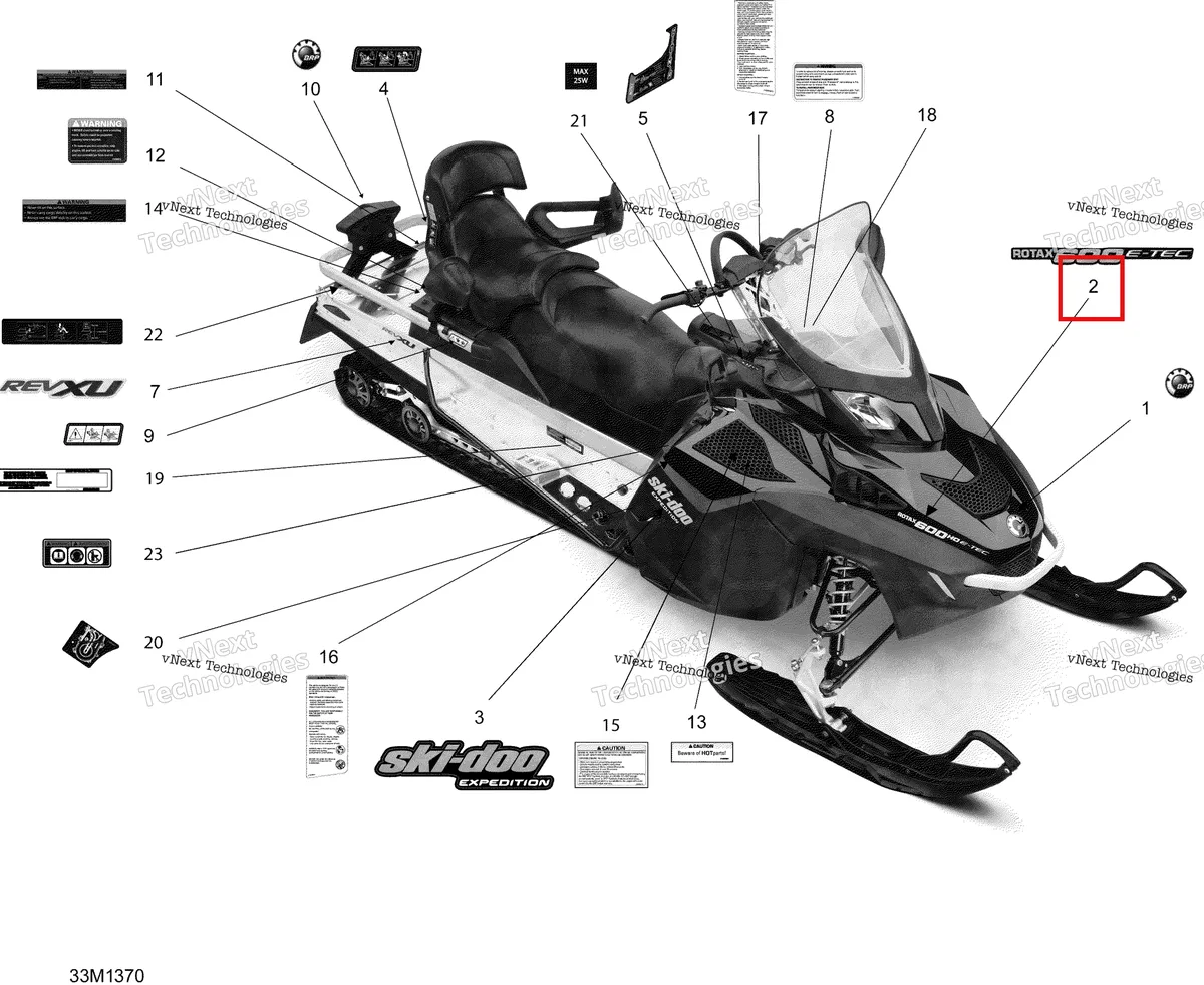 Деталь 516005233 на схеме узла 2013 Ski-Doo EXPEDITION LE 600HOE, REV XU Decals