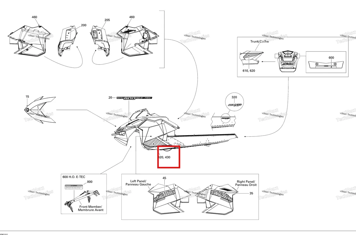Деталь 516005285 на схеме узла 2013 Ski-Doo GSX LE 600HOE XP Decals