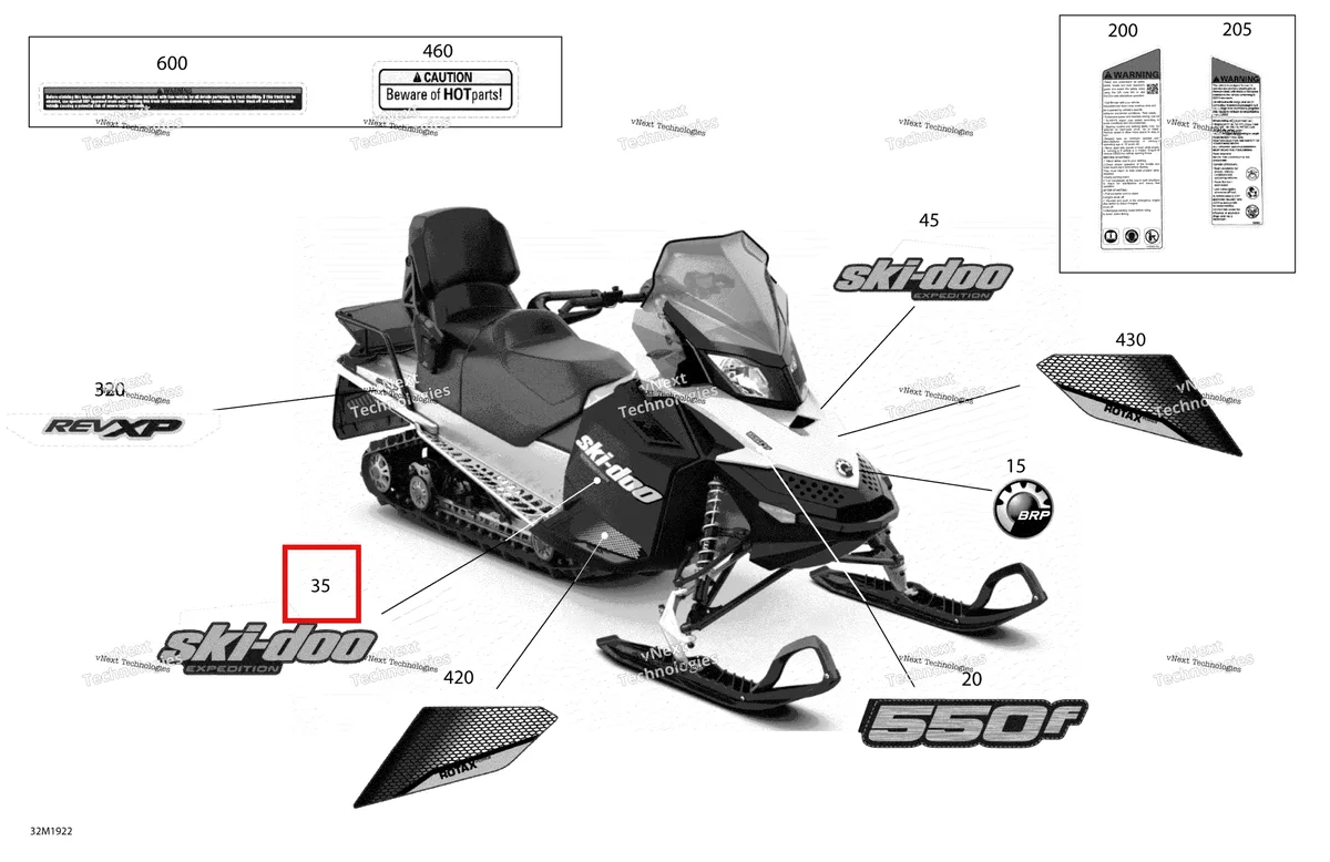 Деталь 516005290 на схеме узла 2019 Ski-Doo EXPEDITION SPORT 550F Decals - 550F