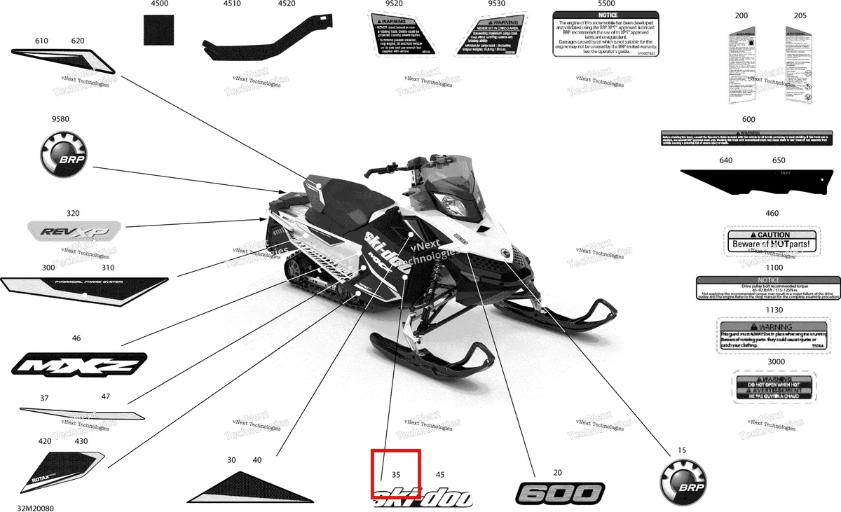 Деталь 516005308 на схеме узла 2020 Ski-Doo MXZ 600 CARB Body - Decals - Sport