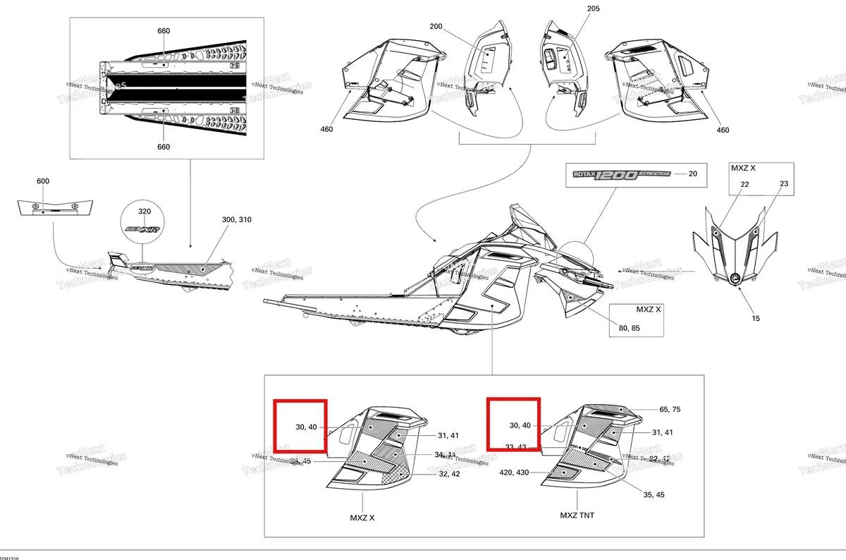 Деталь 516005414 на схеме узла 2013 Ski-Doo MXZ X & TNT 1200 XR Decals Tnt