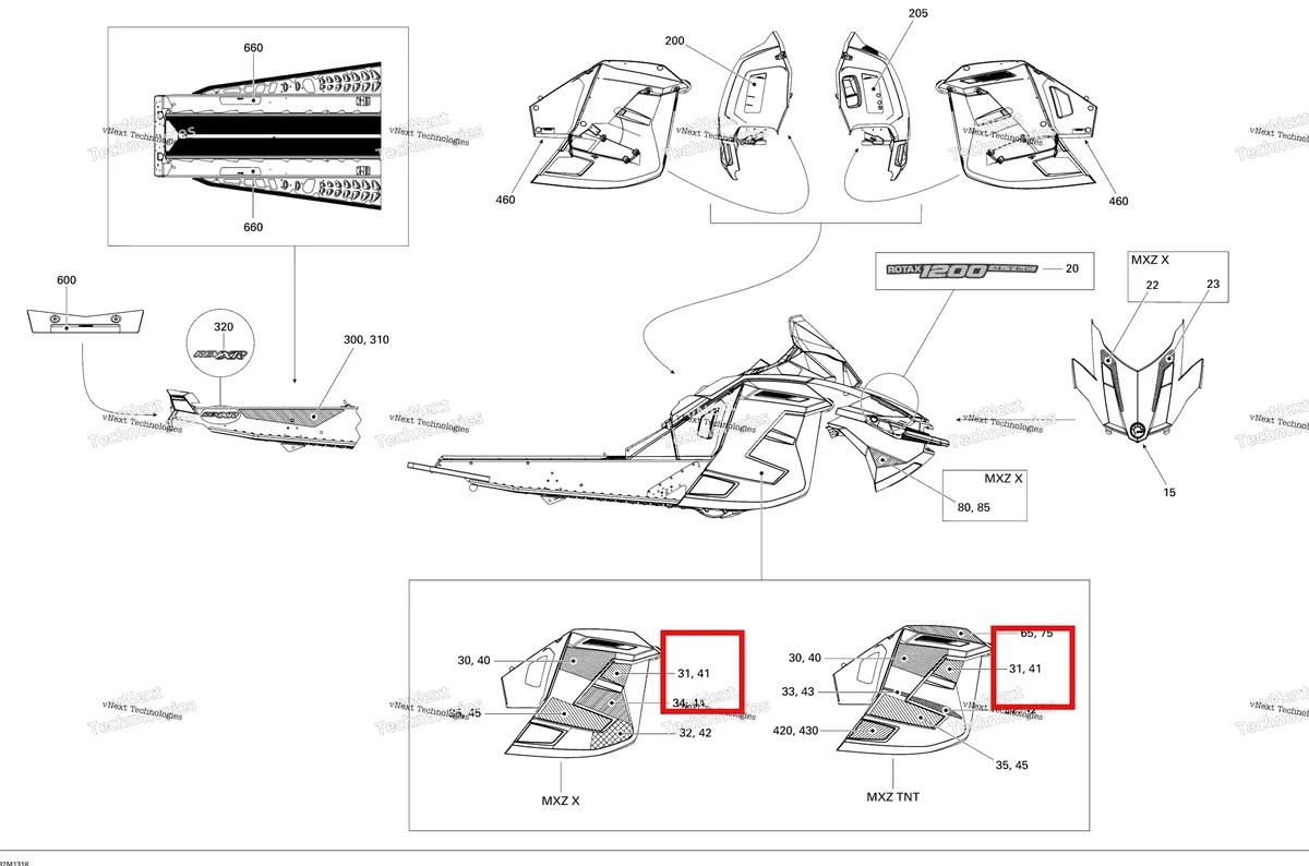 Деталь 516005415 на схеме узла 2013 Ski-Doo MXZ X & TNT 1200 XR Decals Tnt