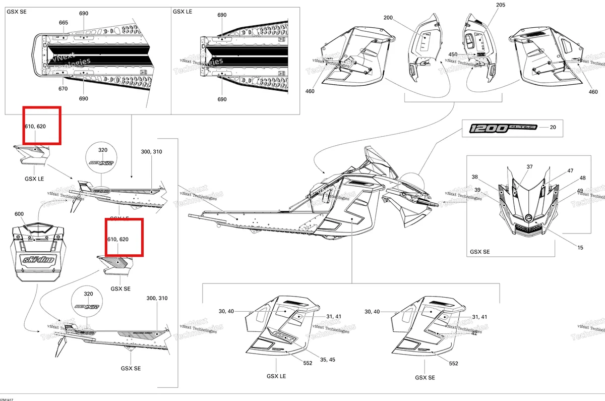 Деталь 516005425 на схеме узла 2014 Ski-Doo GSX SE 12004TEC XR Decals Se