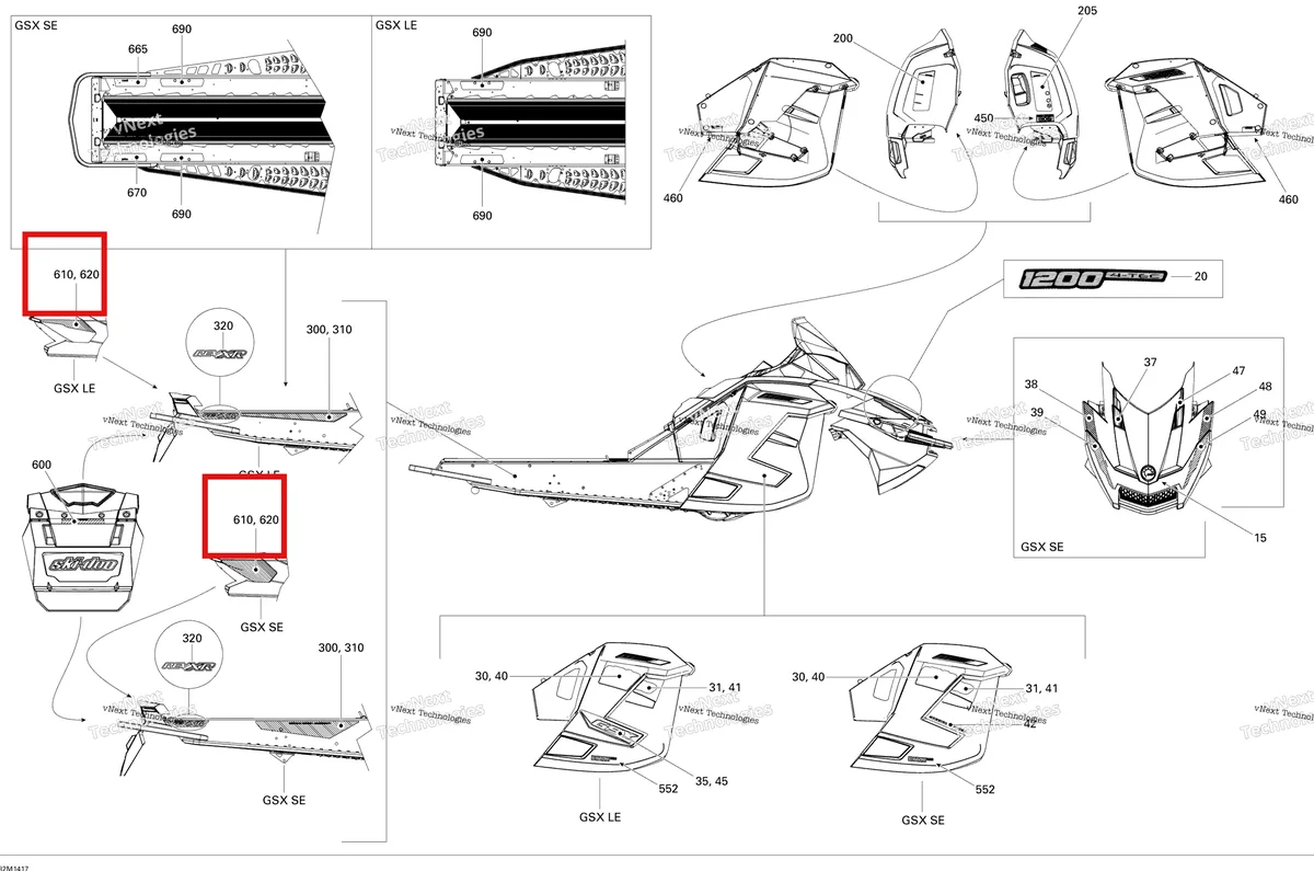 Деталь 516005426 на схеме узла 2014 Ski-Doo GSX SE 12004TEC XR Decals Se