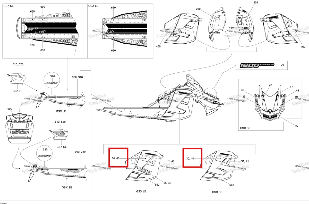 Деталь 516005427 на схеме узла 2014 Ski-Doo GSX SE 12004TEC XR Decals Se
