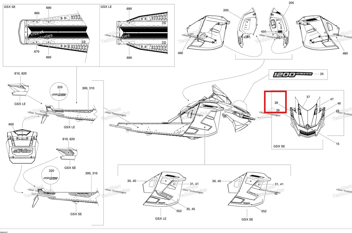 Деталь 516005440 на схеме узла 2014 Ski-Doo GSX SE 12004TEC XR Decals Se