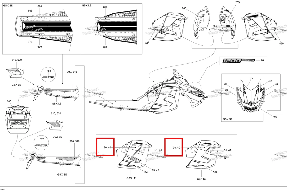 Деталь 516005446 на схеме узла 2014 Ski-Doo GSX SE 12004TEC XR Decals Se