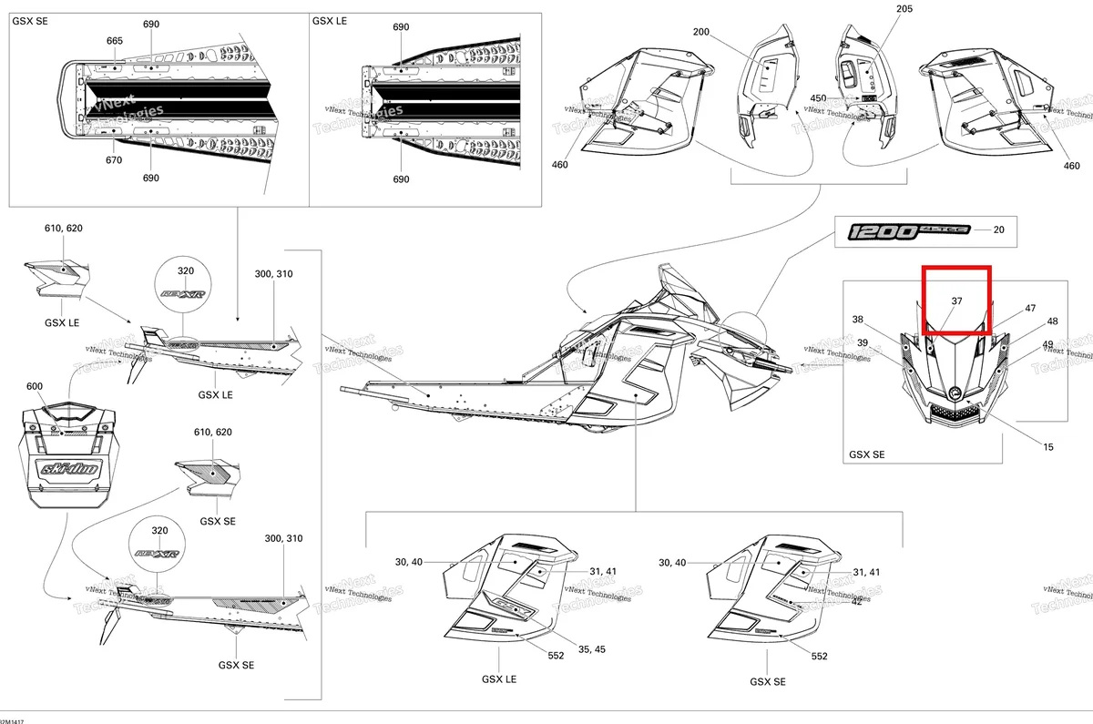 Деталь 516005452 на схеме узла 2014 Ski-Doo GSX SE 12004TEC XR Decals Se
