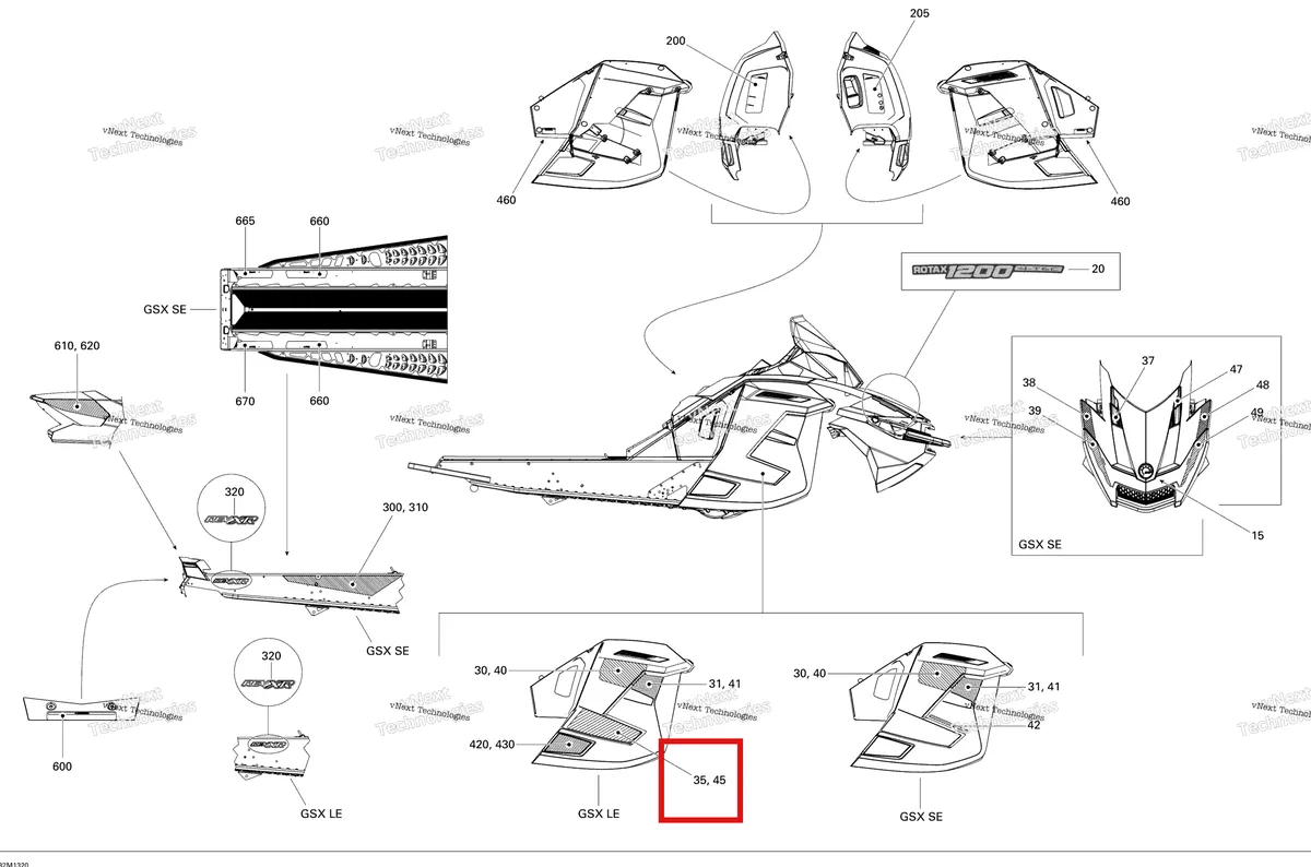 Деталь 516005464 на схеме узла 2013 Ski-Doo GSX LE & SE 1200 XR Decals Le