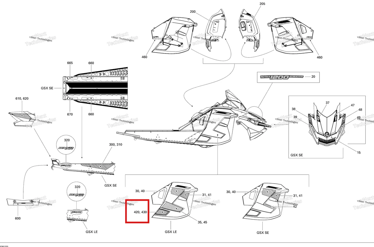Деталь 516005468 на схеме узла 2013 Ski-Doo GSX LE & SE 1200 XR Decals Le