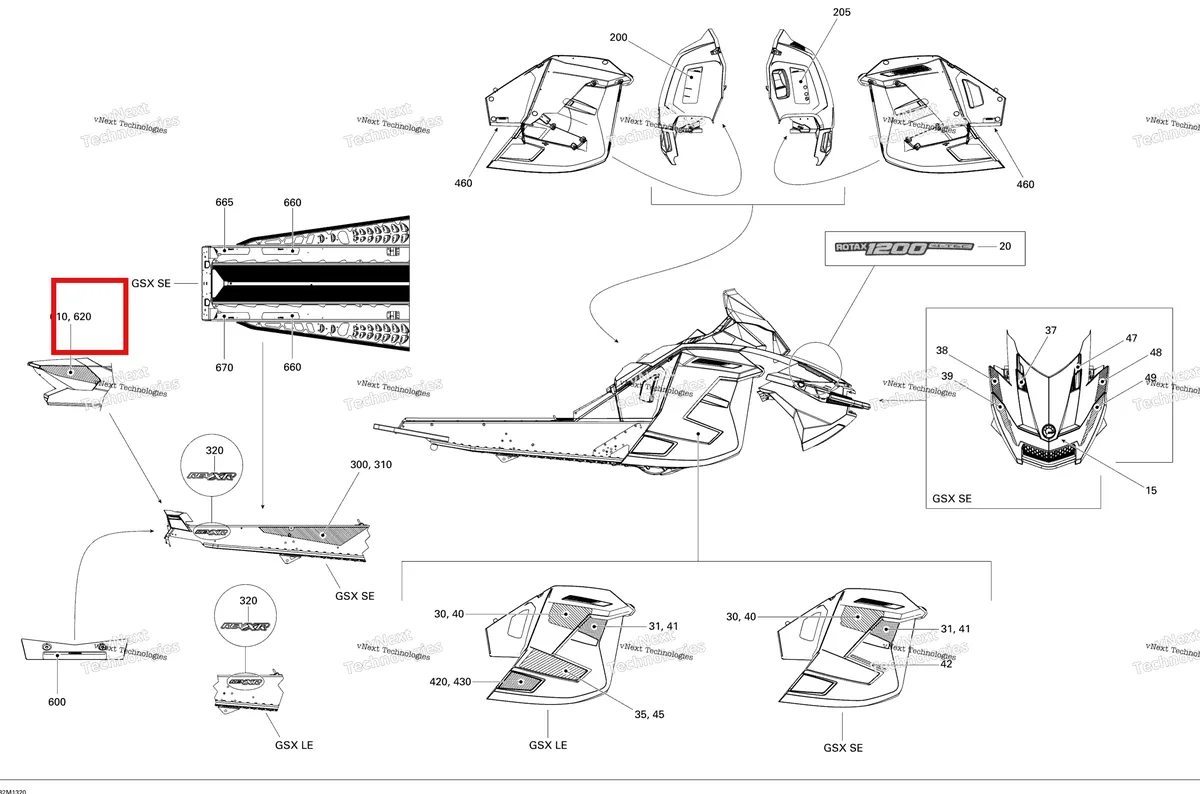 Деталь 516005469 на схеме узла 2013 Ski-Doo GSX LE & SE 1200 XR Decals Le