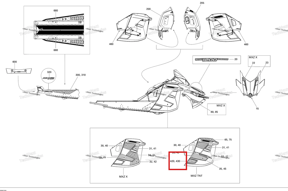 Деталь 516005538 на схеме узла 2013 Ski-Doo MXZ X & TNT 1200 XR Decals Tnt