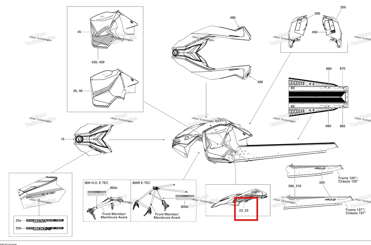 Деталь 516005572 на схеме узла 2013 Ski-Doo RENEGADE X 800RE XS Decals 800Retc