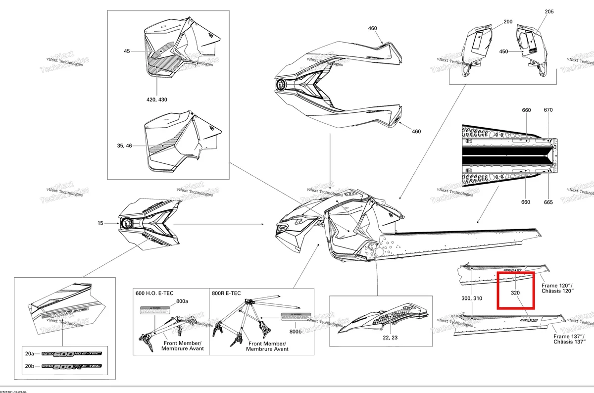 Деталь 516005582 на схеме узла 2013 Ski-Doo RENEGADE X 800RE XS Decals 800Retc