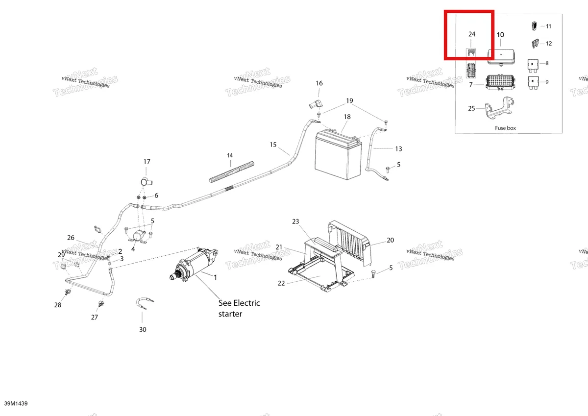 Деталь 516005892 (Деталь Fuse Decal Etec) на схеме узла 2014 Ski-Doo EXPEDITION LE 600HOE, XU Battery And Starter