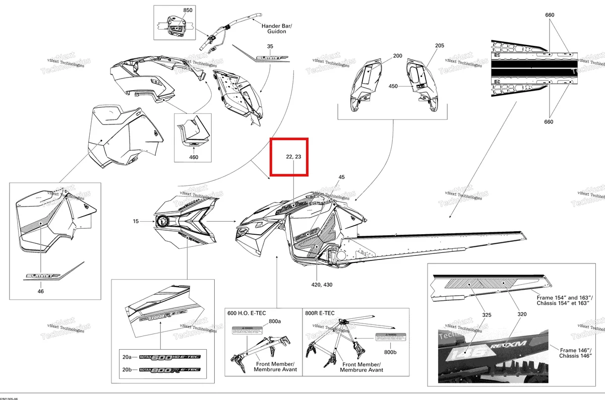 Деталь 516005902 на схеме узла 2013 Ski-Doo SUMMIT X 800RE XM Decals