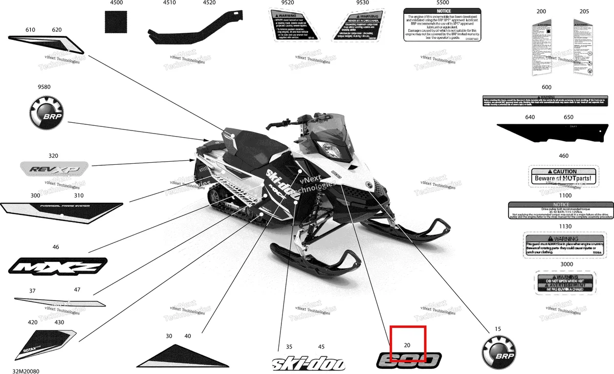 Деталь 516005991 на схеме узла 2020 Ski-Doo MXZ 600 CARB Body - Decals - Sport