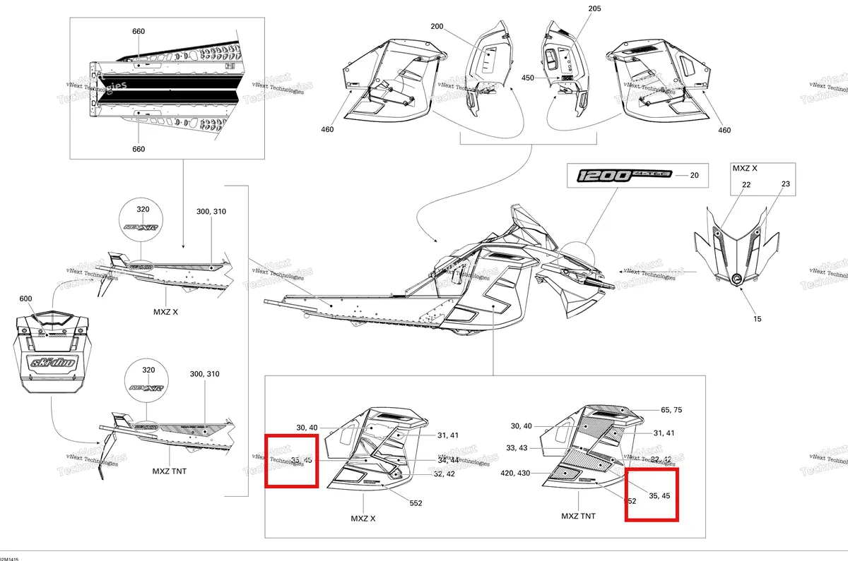 Деталь 516006097 на схеме узла 2014 Ski-Doo MXZ X 12004TEC XR Decals X