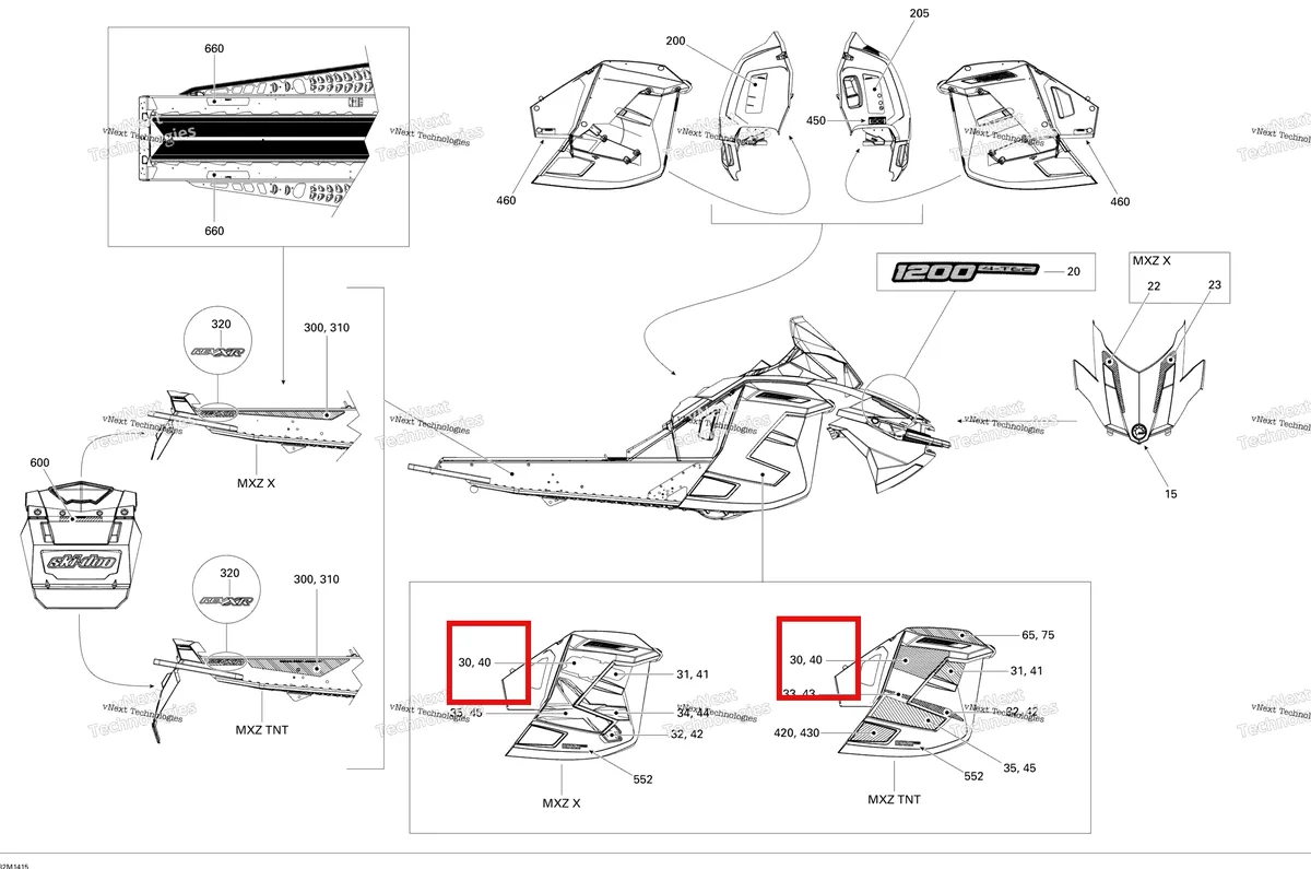 Деталь 516006100 на схеме узла 2014 Ski-Doo MXZ X 12004TEC XR Decals X