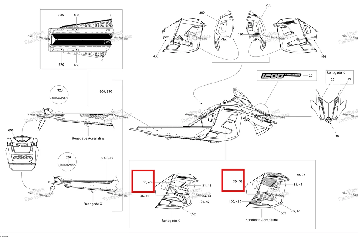 Деталь 516006103 на схеме узла 2014 Ski-Doo RENEGADE X 12004TEC XR Decals X