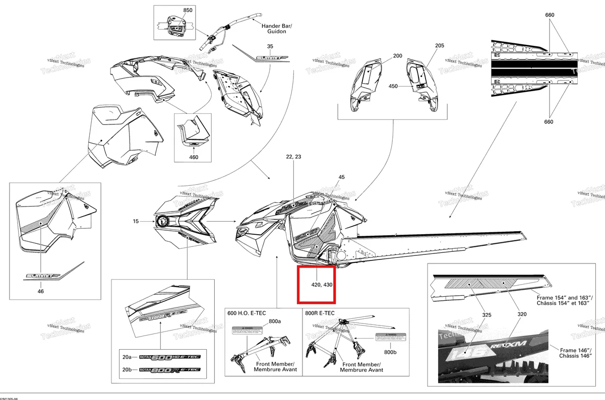 Деталь 516006165 на схеме узла 2013 Ski-Doo SUMMIT X 800RE XM Decals