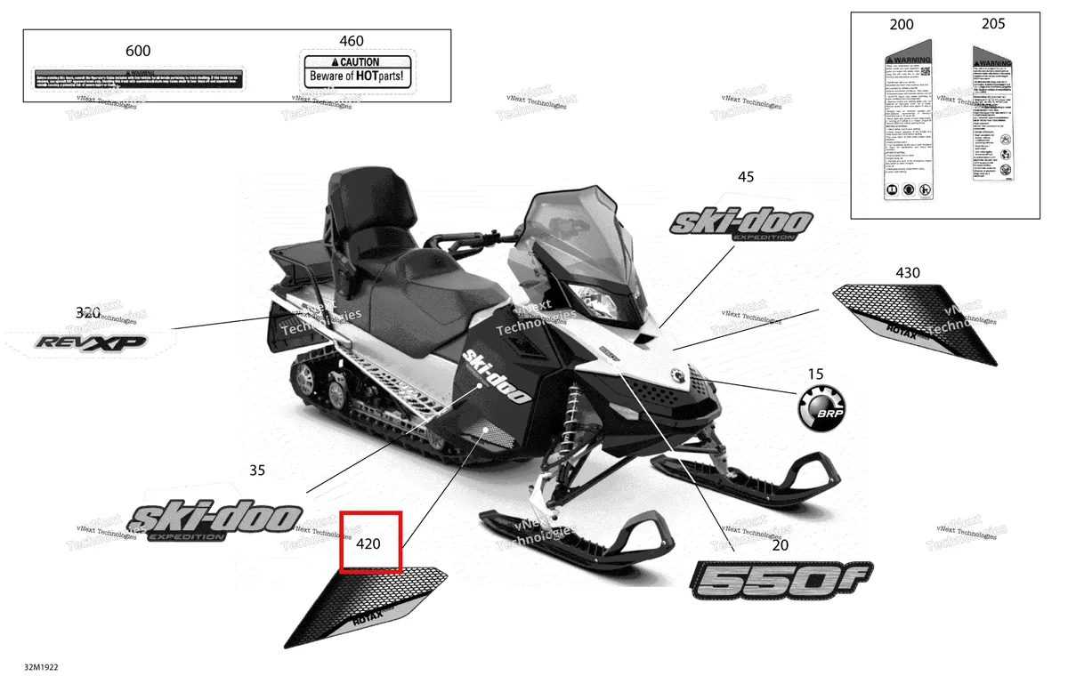 Деталь 516006180 на схеме узла 2019 Ski-Doo EXPEDITION SPORT 550F Decals - 550F
