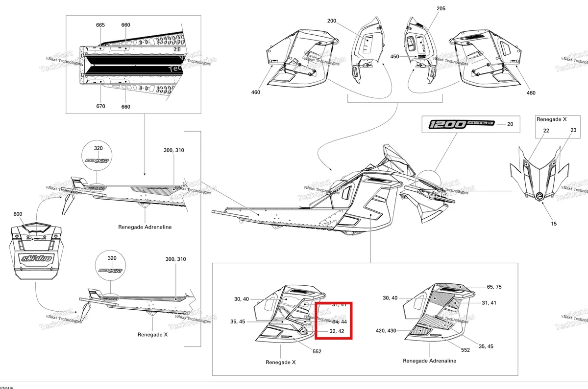 Деталь 516006198 на схеме узла 2014 Ski-Doo RENEGADE X 12004TEC XR Decals X