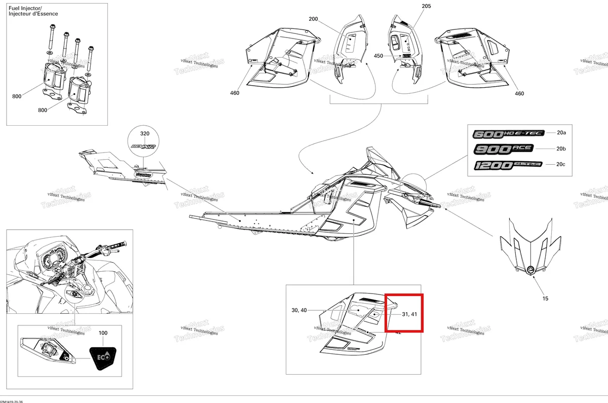 Деталь 516006231 на схеме узла 2014 Ski-Doo GRAND TOURING SE 12004TEC XR Decals Se