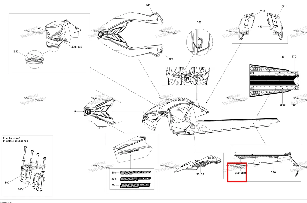 Деталь 516006243 на схеме узла 2014 Ski-Doo RENEGADE BACKCOUNTRY 600HOE XS Decals 600Hoetec
