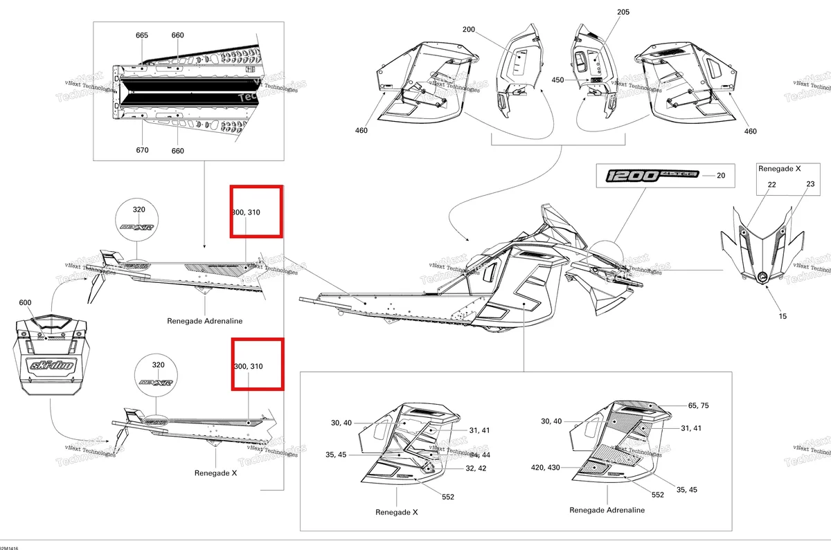 Деталь 516006270 на схеме узла 2014 Ski-Doo RENEGADE X 12004TEC XR Decals X