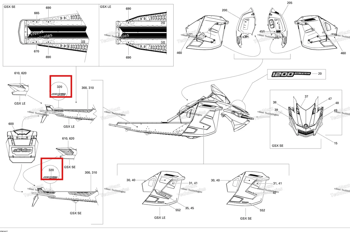 Деталь 516006277 на схеме узла 2014 Ski-Doo GSX SE 12004TEC XR Decals Se