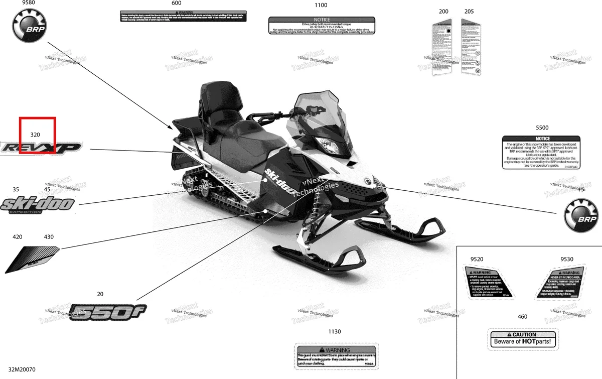 Деталь 516006321 на схеме узла 2020 Ski-Doo EXPEDITION SPORT 550F Body - Decals - Sport