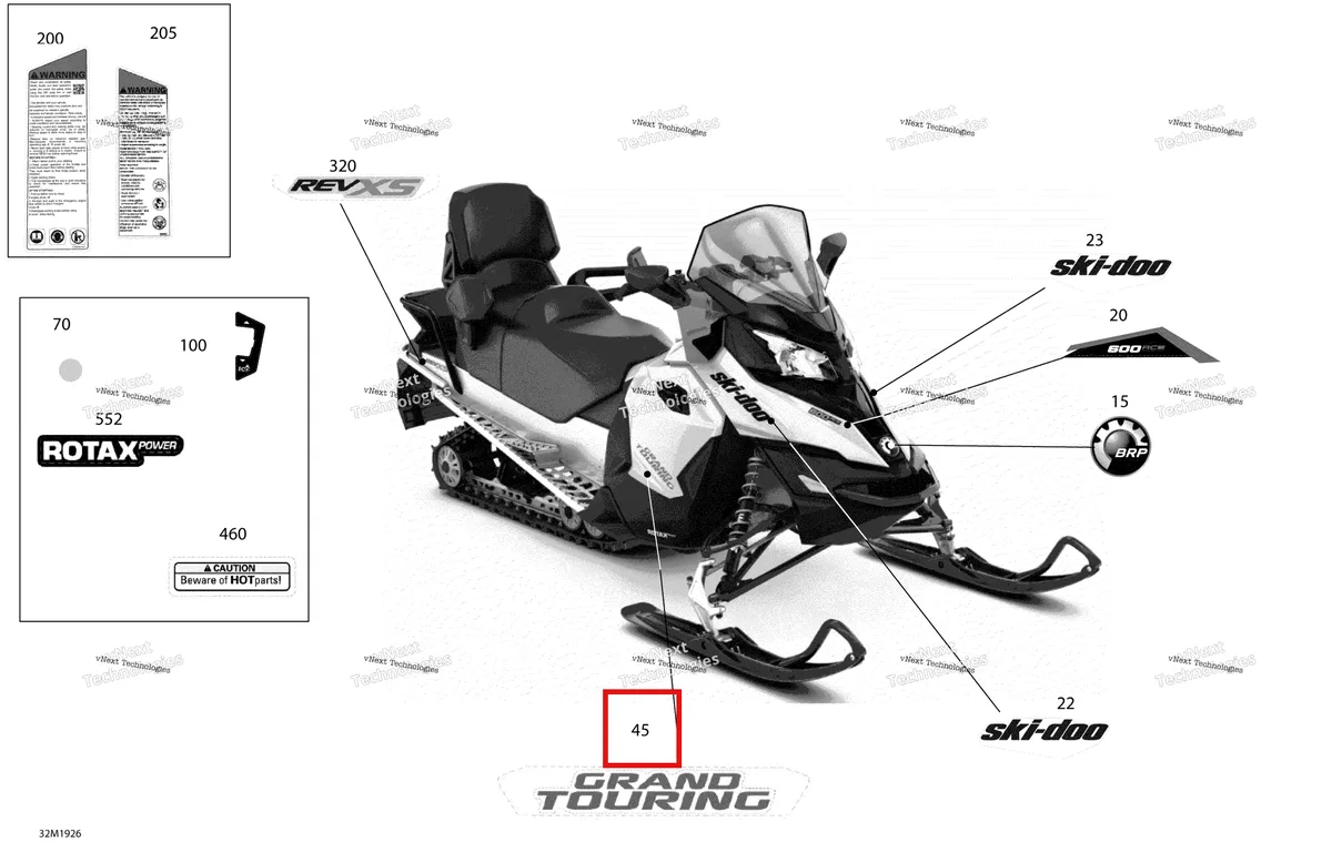 Деталь 516006432 на схеме узла 2019 Ski-Doo GRAND TOURING 600 ACE Decals - 600 Ace