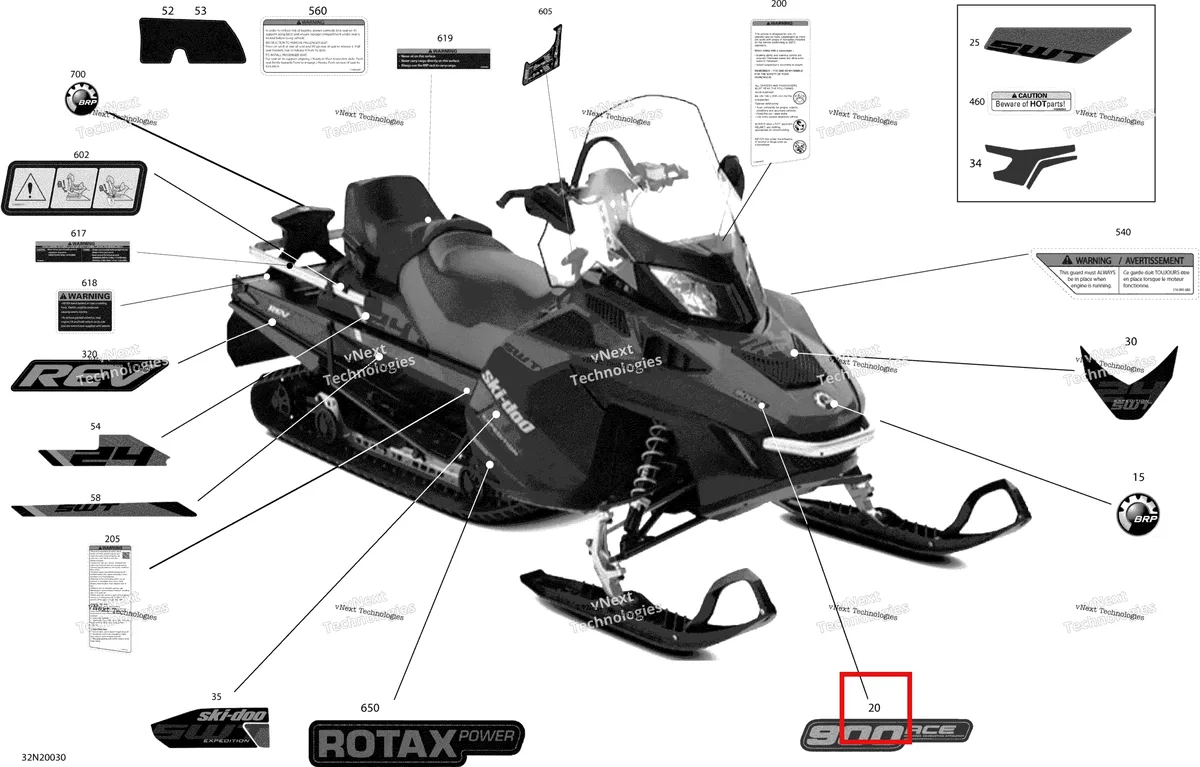 Деталь 516006454 (Капот Деколь) на схеме узла 2020 Ski-Doo EXPEDITION SWT 900 ACE Body - Decals