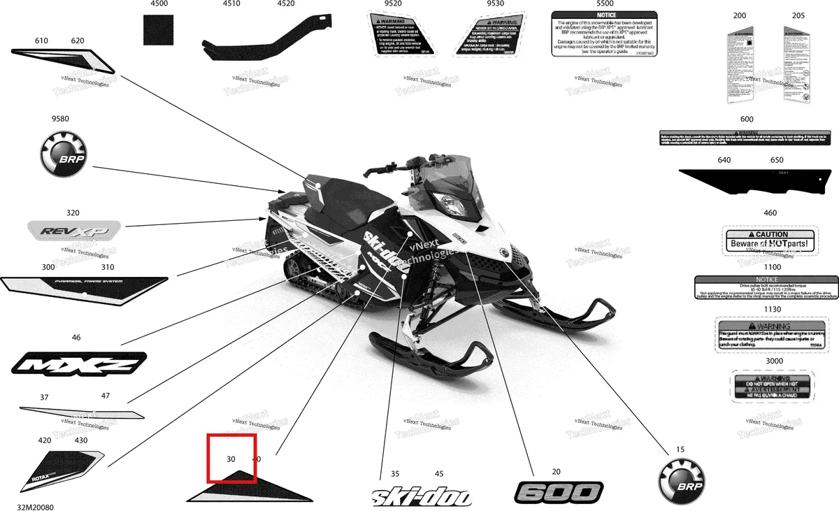Деталь 516006513 на схеме узла 2020 Ski-Doo MXZ 600 CARB Body - Decals - Sport