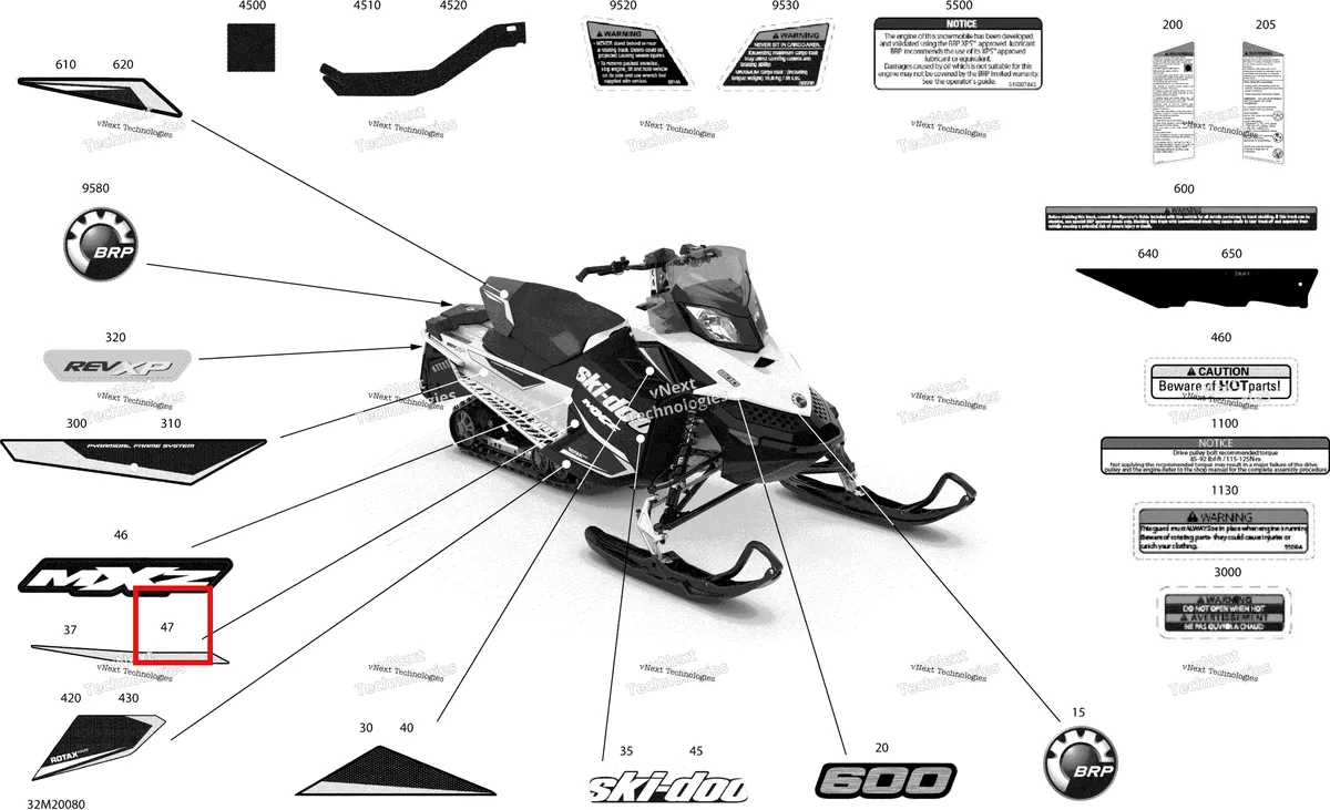 Деталь 516006516 на схеме узла 2020 Ski-Doo MXZ 600 CARB Body - Decals - Sport