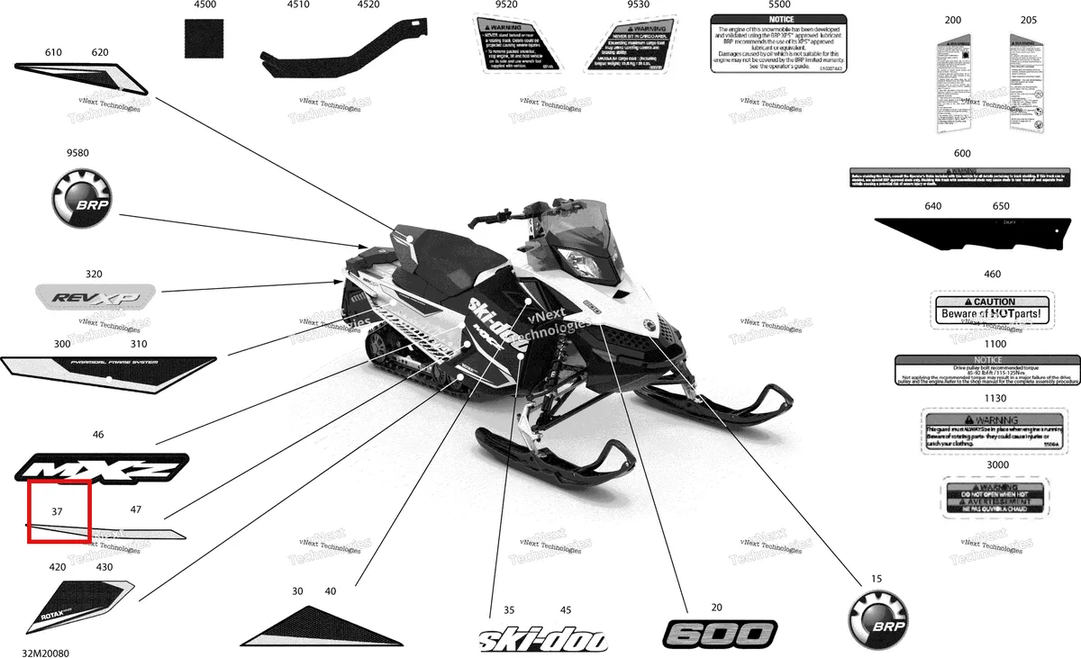 Деталь 516006517 на схеме узла 2020 Ski-Doo MXZ 600 CARB Body - Decals - Sport