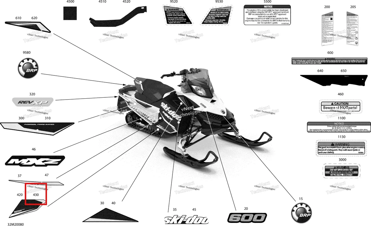Деталь 516006518 на схеме узла 2020 Ski-Doo MXZ 600 CARB Body - Decals - Sport