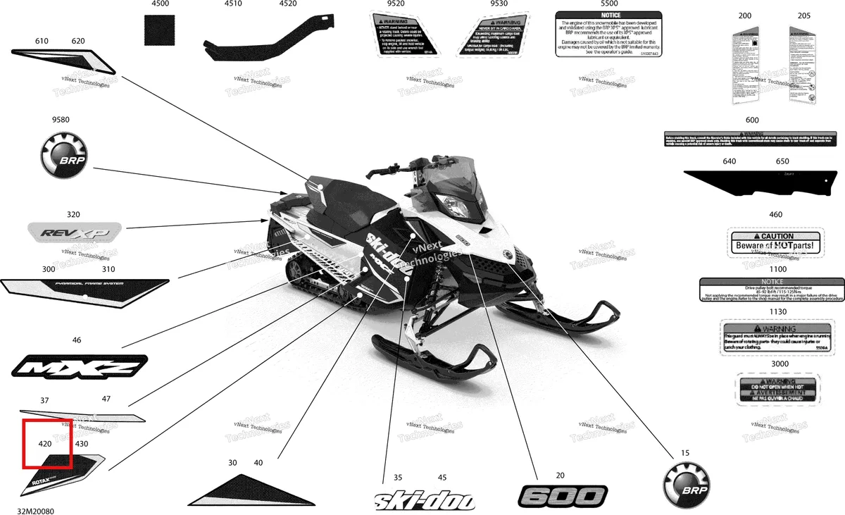 Деталь 516006519 на схеме узла 2020 Ski-Doo MXZ 600 CARB Body - Decals - Sport