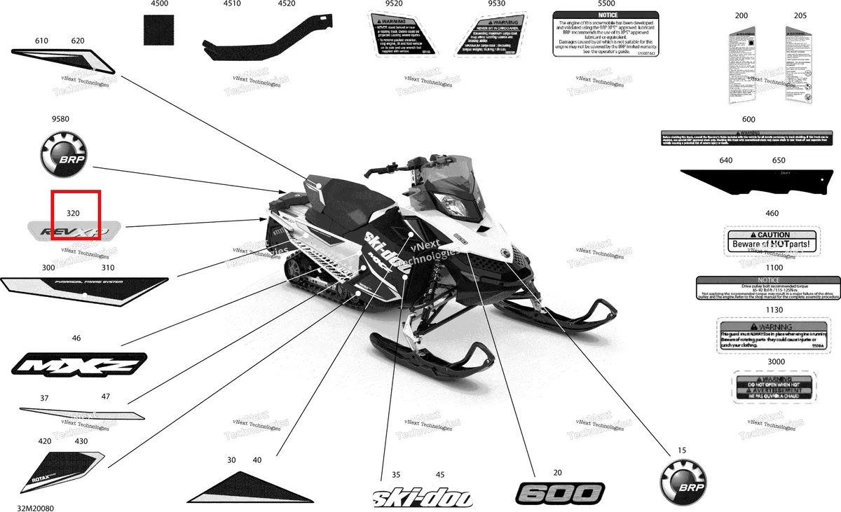 Деталь 516006522 на схеме узла 2020 Ski-Doo MXZ 600 CARB Body - Decals - Sport